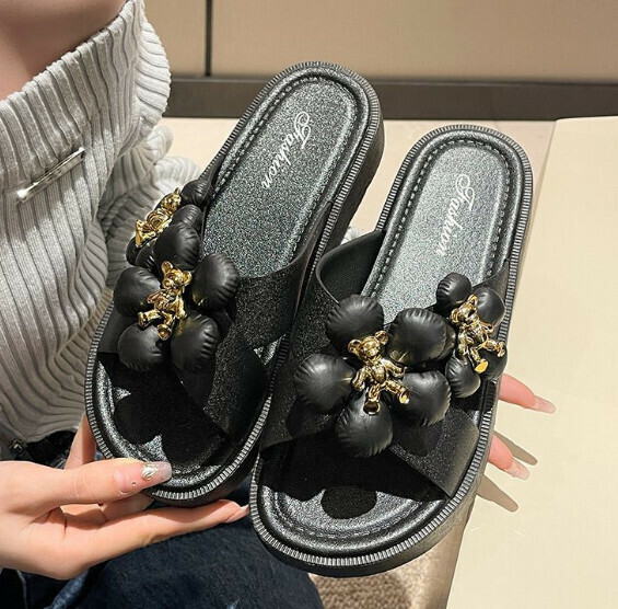 Popular thick-soled sandals [870 flower sandals - black] (size: 36-41) [please contact customer service to confirm the delivery size after placing the order]
