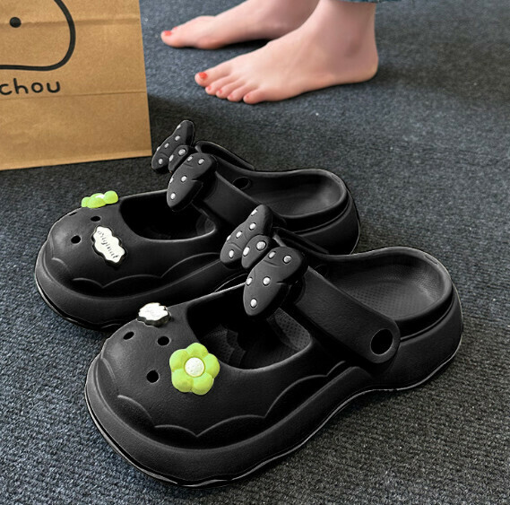 Popular princess style Baotou sandals and clogs [Black [Bow Tie 4.0] (Size: 36-40) [Please contact customer service after placing an order to confirm the delivery size]