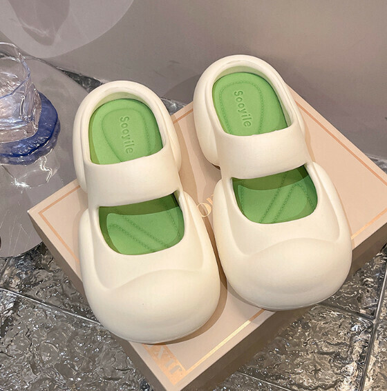Popular simple and versatile beach toe-toe sandals [white green-solid color] (size: 35-40) [please contact customer service to confirm the delivery size after placing the order]