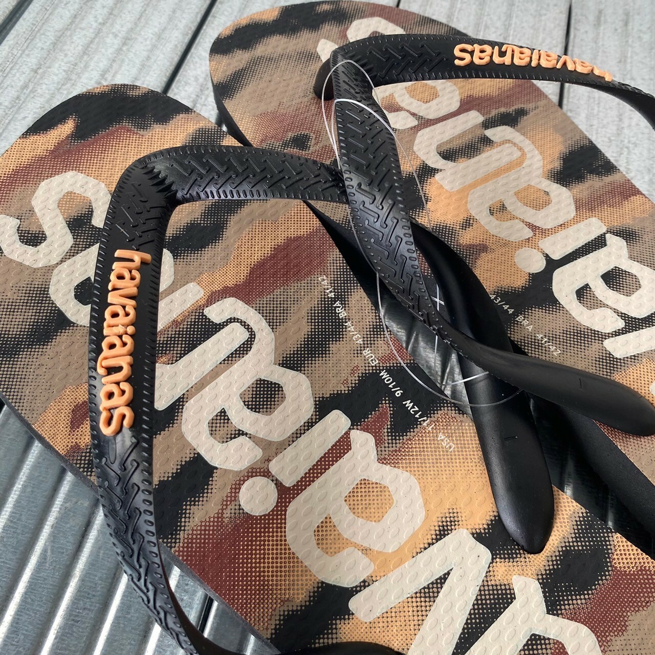 Havaianas 哈瓦仕 拖鞋 夾腳拖 寬帶 大Logo 迷彩 黑棕 4148449-1069U