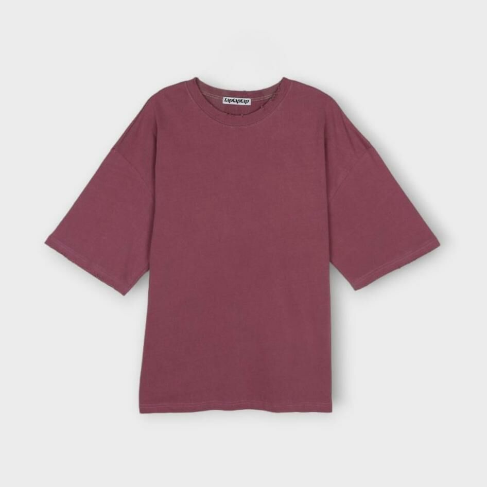 洗水破邊淨色短袖Tee taptaptap-044T