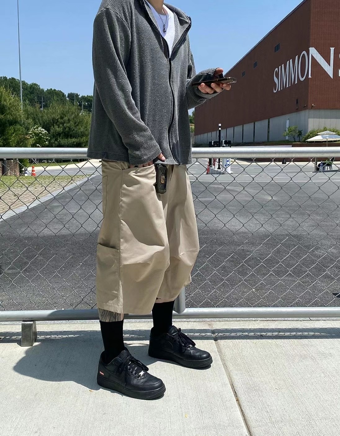 現貨 打褶 口袋 吊繩 尼龍 五分褲