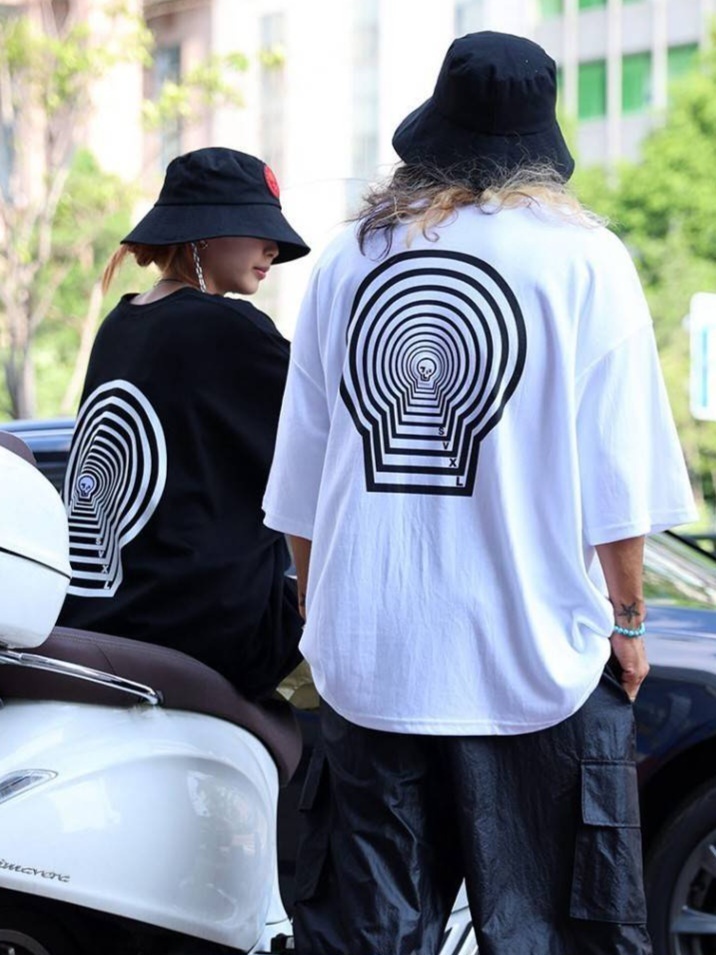 (韓國限時特價)骷髏點綴布寬鬆短袖上衣