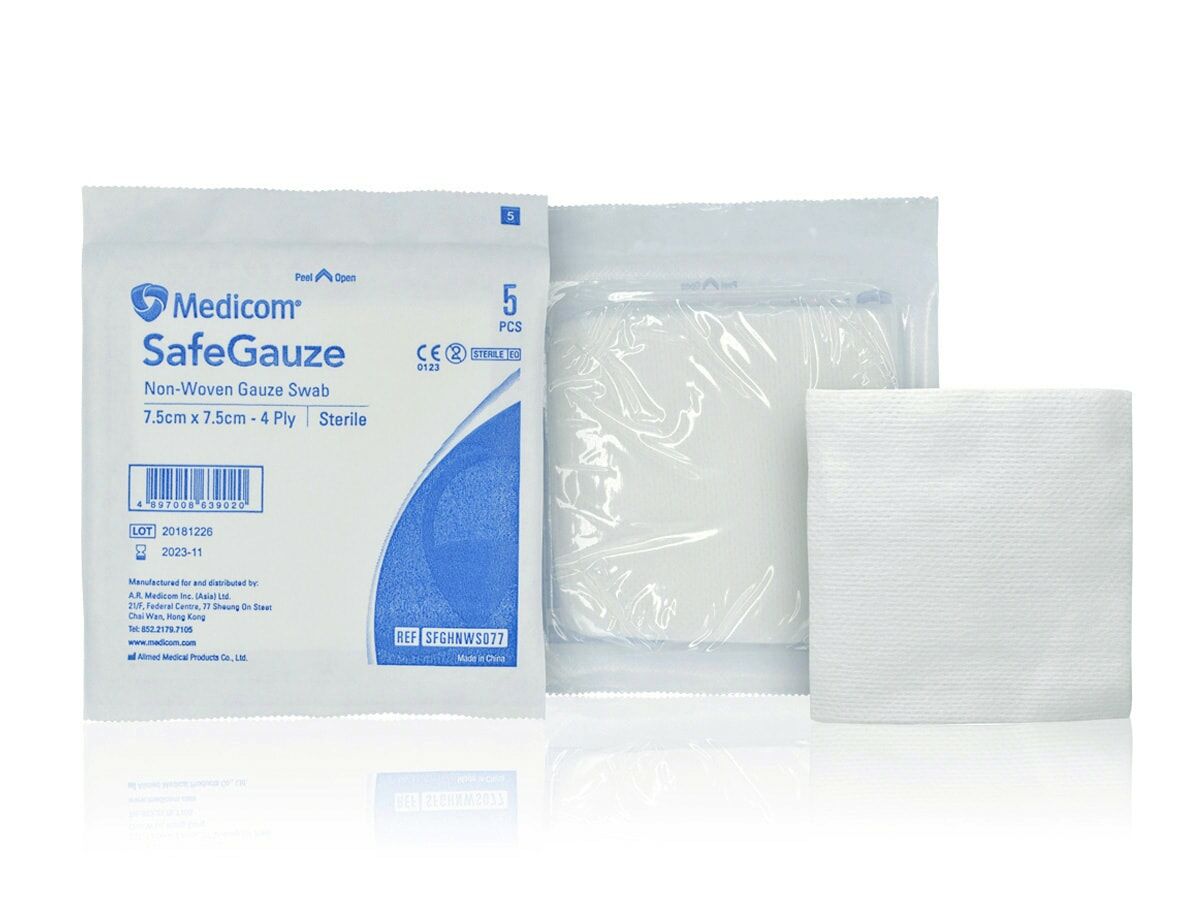 Medicom 麥迪康 - SafeGauze 消毒無紡布片 (7.5 x 7.5cm) | (原盒25包 x 5片)