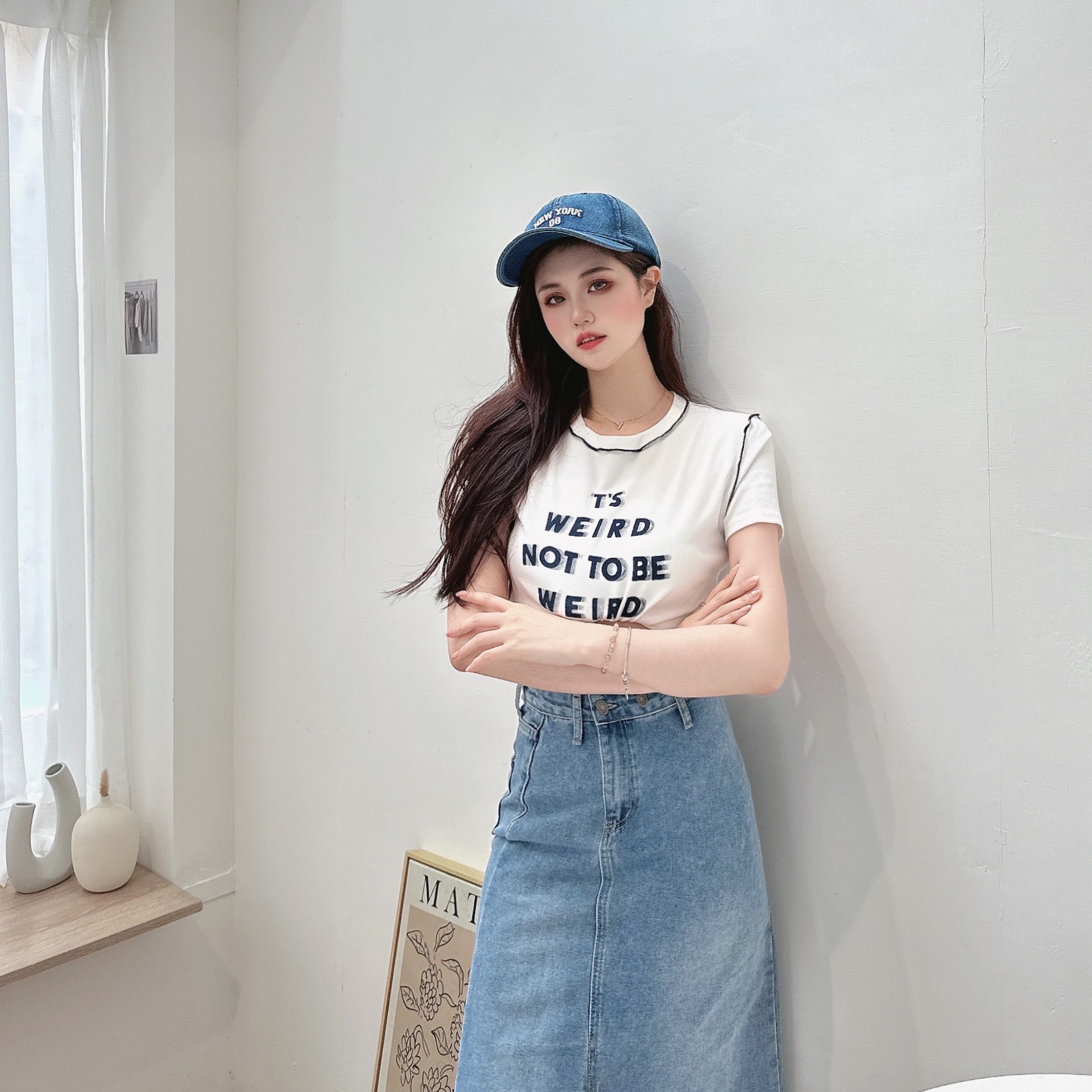 反車線滾邊字母棉TEE/四色