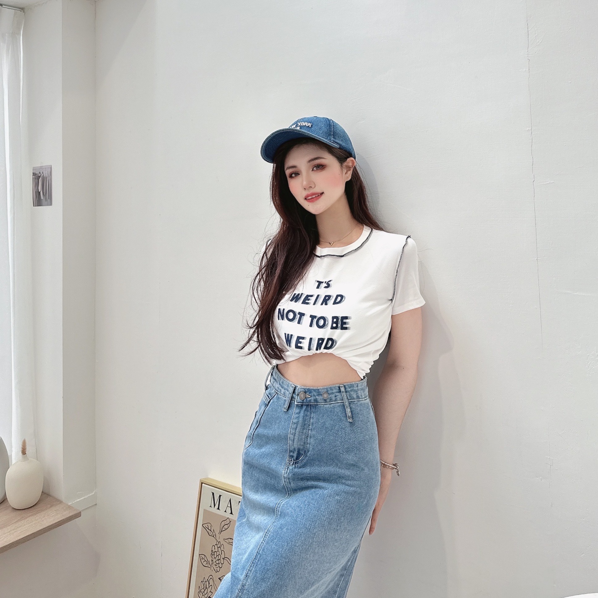 反車線滾邊字母棉TEE/四色