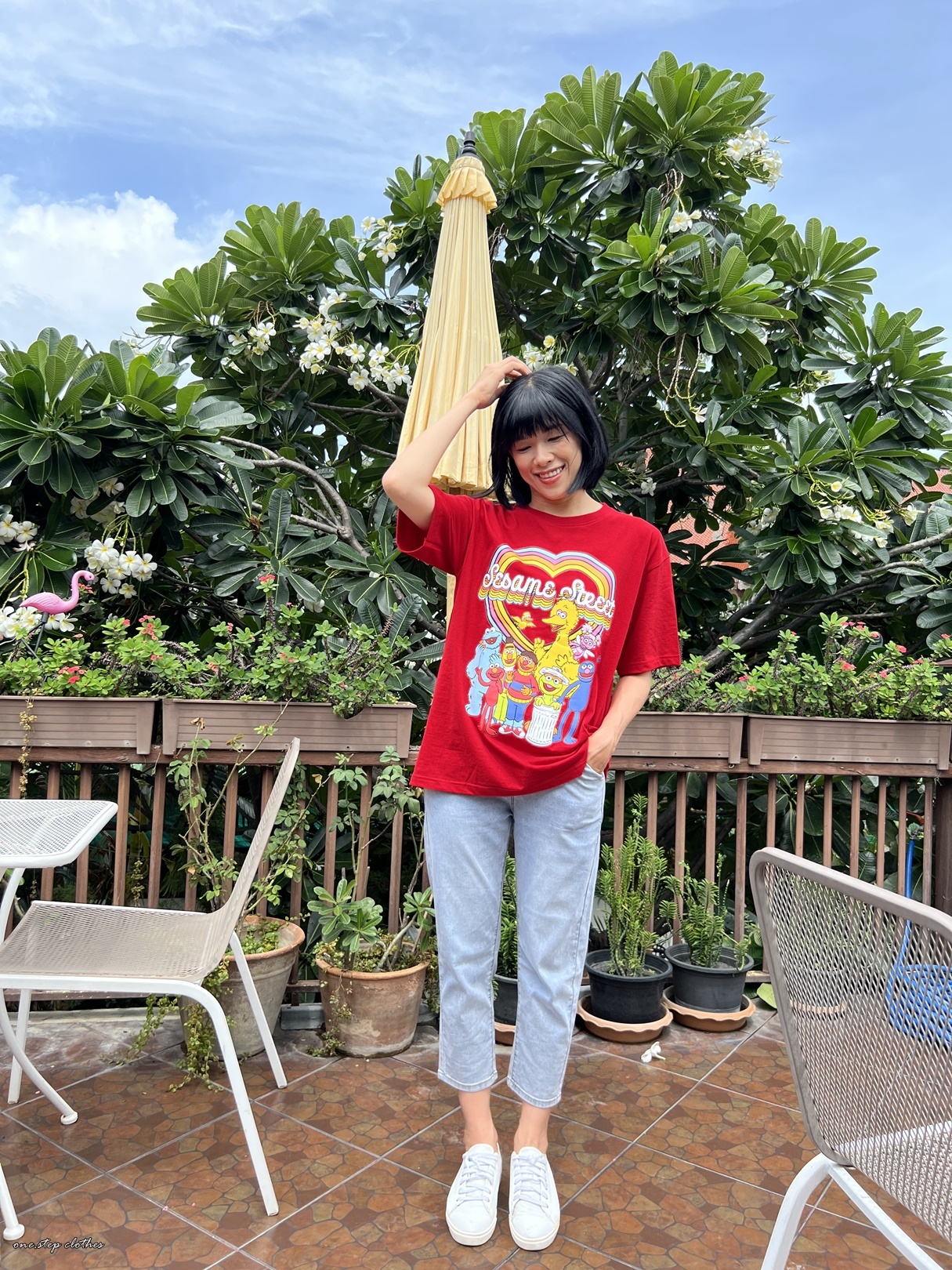 泰國繽紛顯白芝麻街彩虹T (紅)