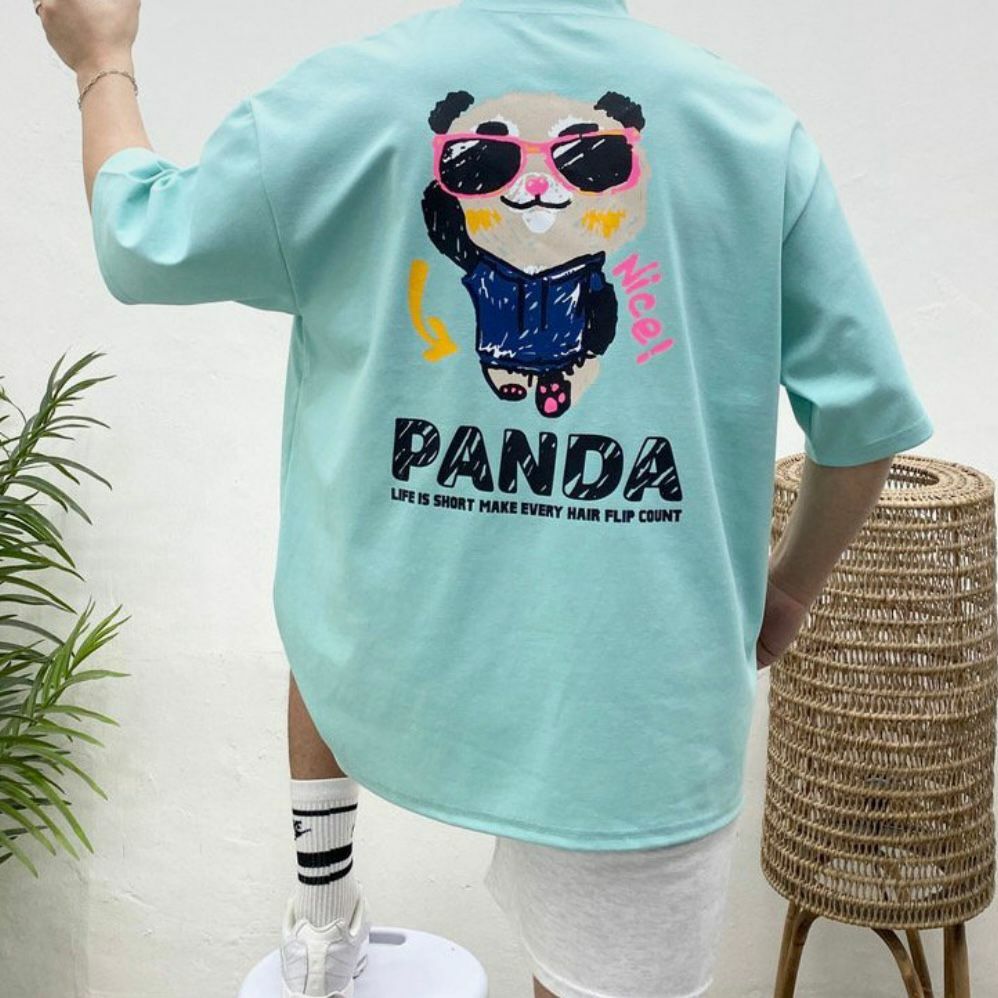 英文字熊貓圖案短袖Tee Double-B-004T