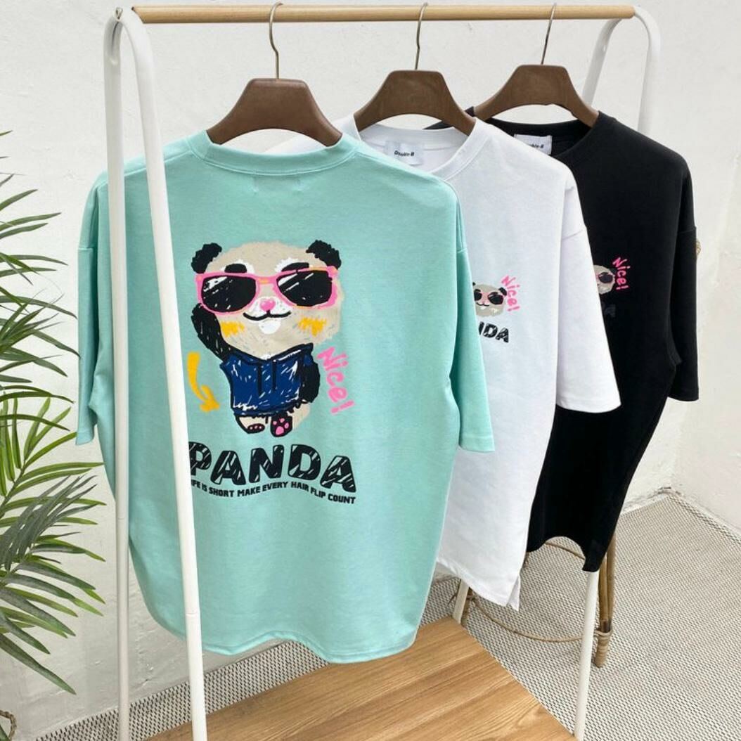英文字熊貓圖案短袖Tee Double-B-004T