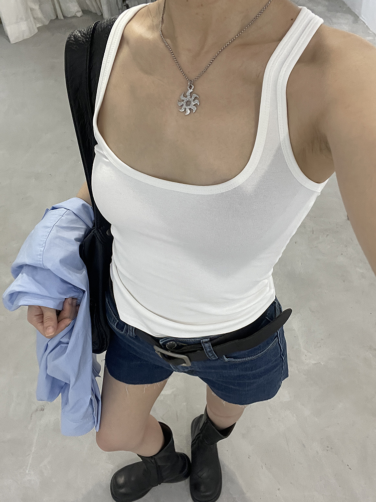 方領羅紋背心(in stock)