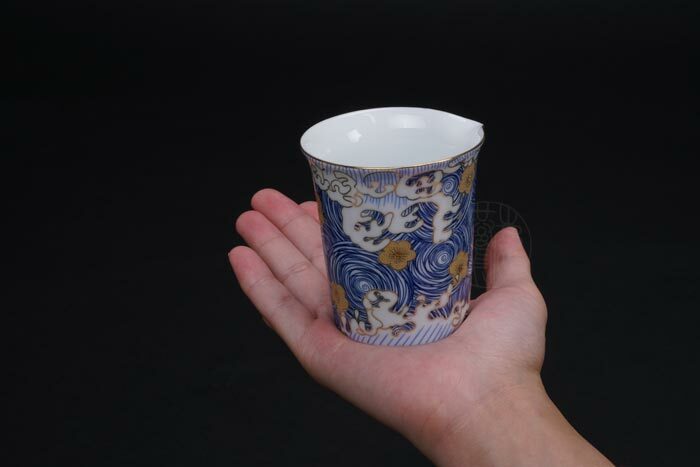 鹿港窯禮品館│星月浪花描金1壺1海6杯茶具組(禮盒)