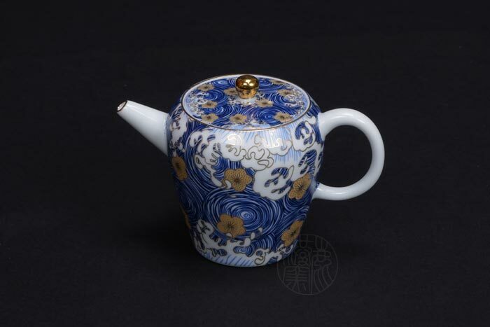 鹿港窯禮品館│星月浪花描金1壺1海6杯茶具組(禮盒)