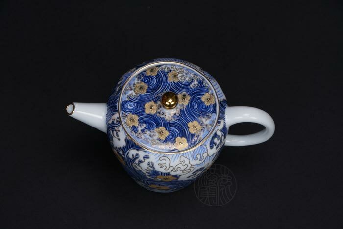 鹿港窯禮品館│星月浪花描金1壺1海6杯茶具組(禮盒)