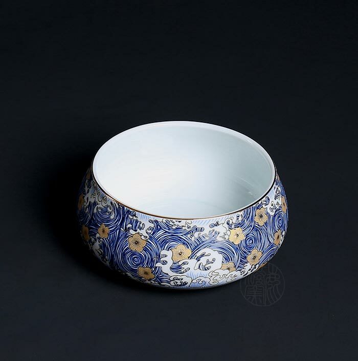 鹿港窯禮品館│星月浪花描金1壺1海6杯茶具組(禮盒)