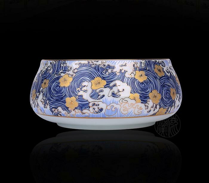 鹿港窯禮品館│星月浪花描金1壺1海6杯茶具組(禮盒)