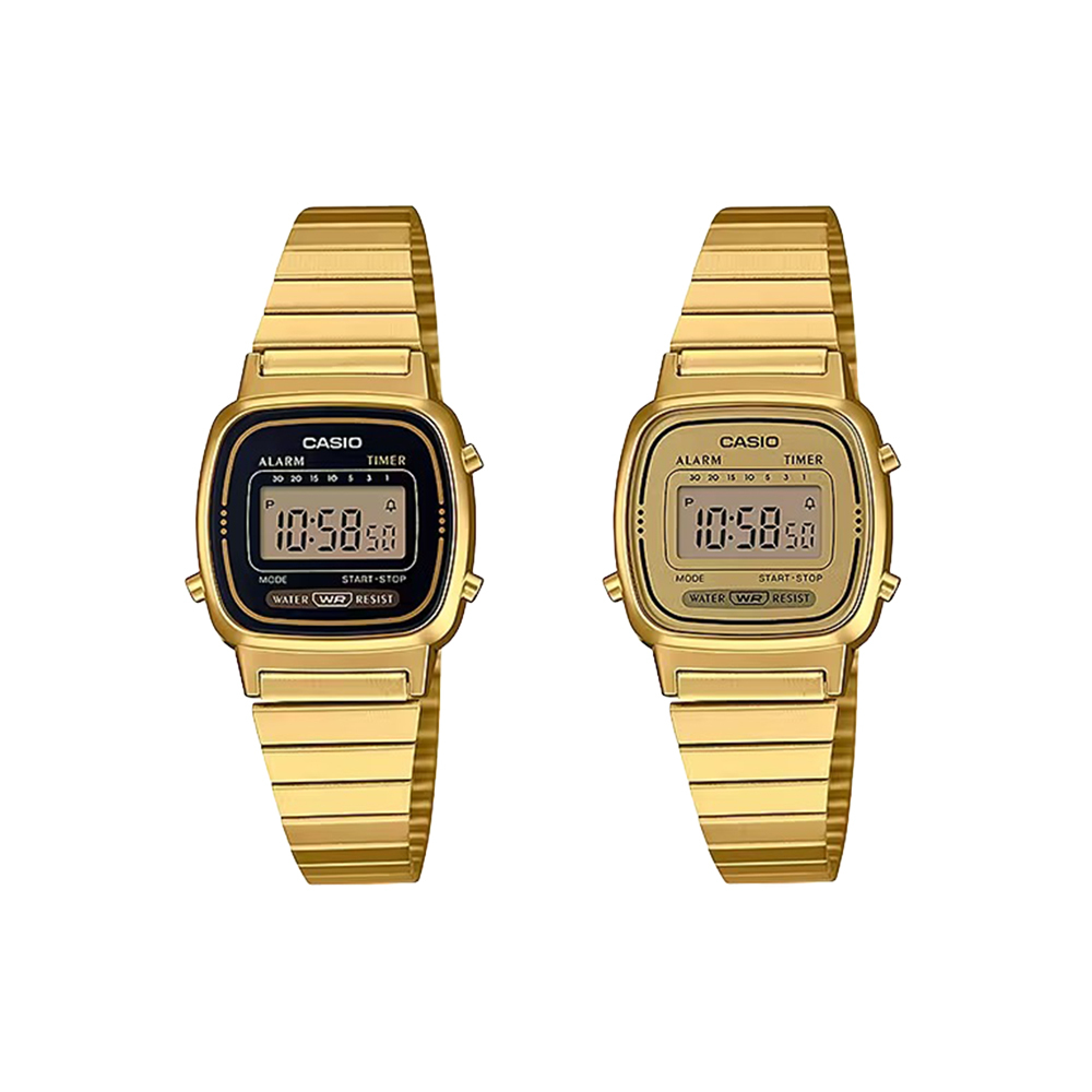 【CASIO 卡西歐】LA670WGA 日期星期 經典LED 鬧鈴 復古 優雅 質感時尚 金色 電子錶 手錶