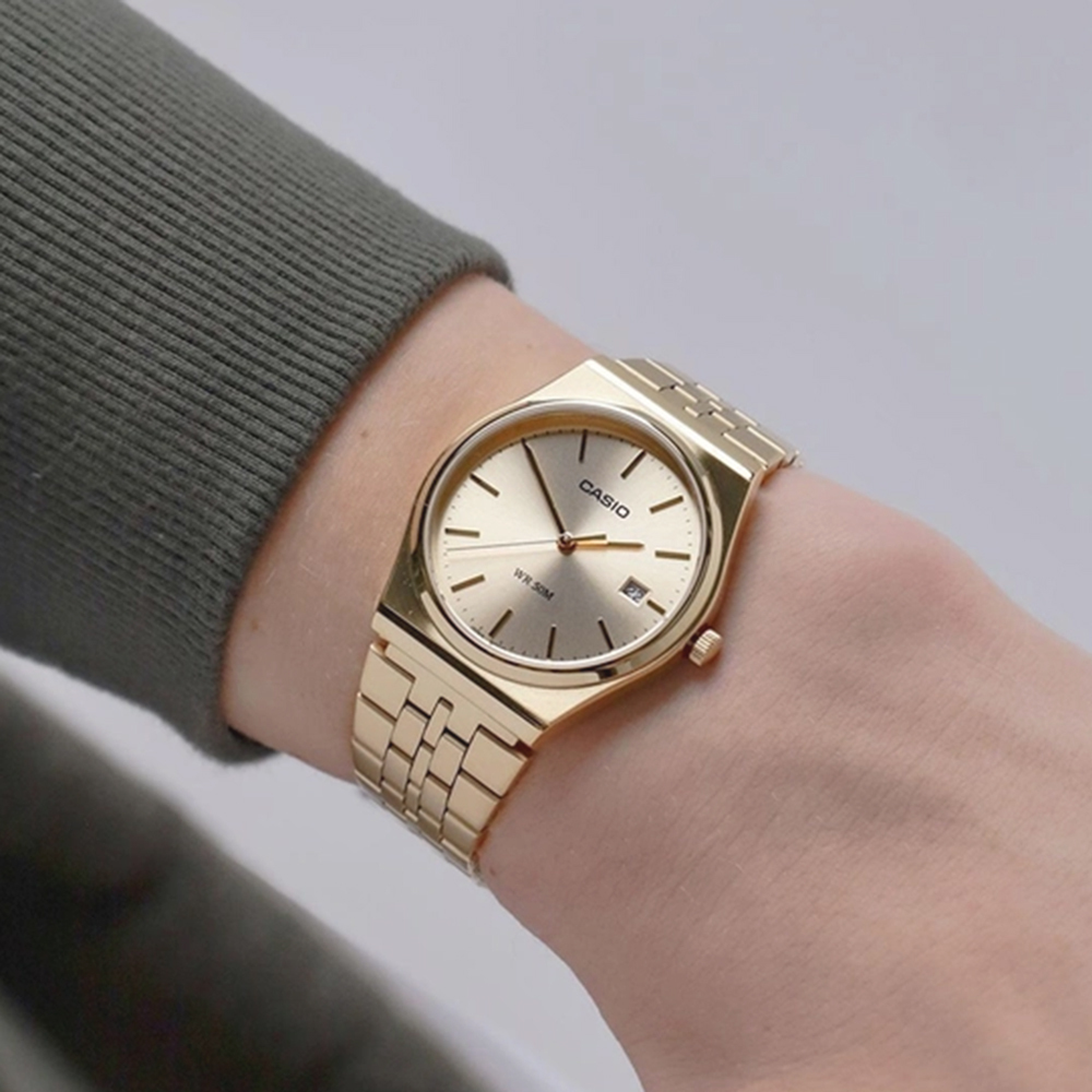 【CASIO 卡西歐】MTP-B145G-9A 復古時尚 典雅貴氣 金色離子 極簡設計 日期顯示 對錶大款 手錶