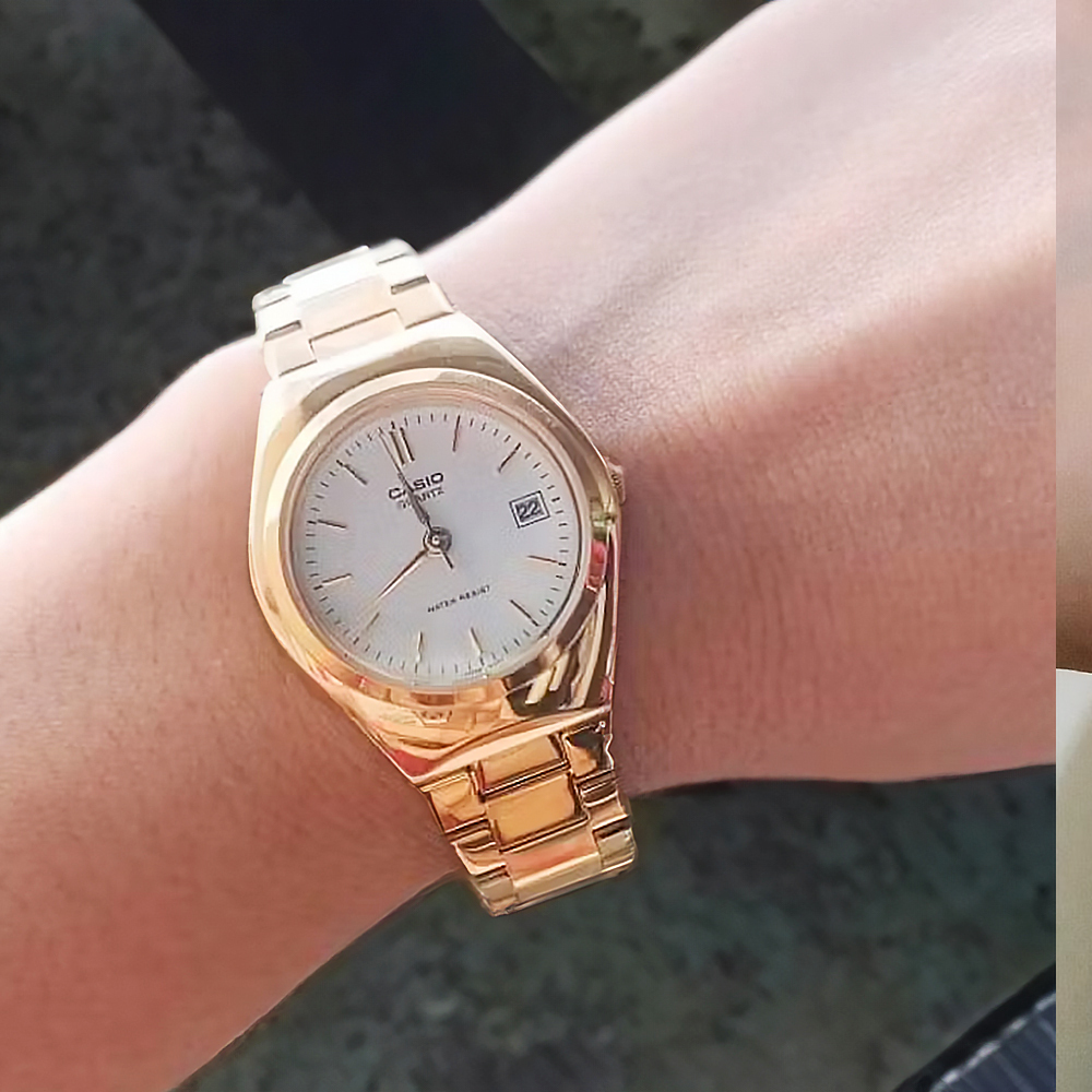 【CASIO 卡西歐】LTP-1170G-7A 柔美白金配色 簡約無字 時尚指針 帶日期 金色 小款對錶 女款 手錶