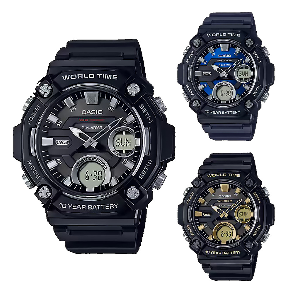 【CASIO 卡西歐】 AEQ-120W 戶外運動 世界時間 日光節約 記憶 大錶徑 石英腕錶 手錶