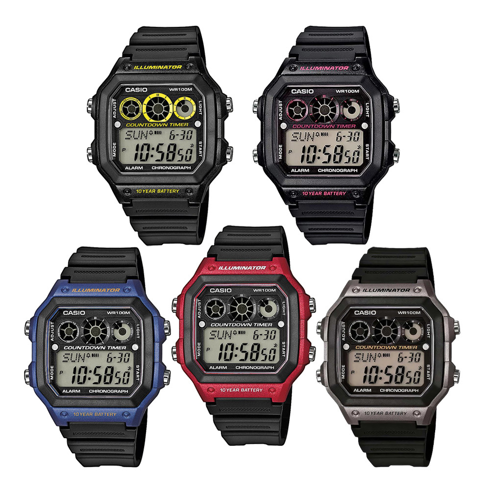 【CASIO 卡西歐】AE-1300WH 經典懷舊硬核潮流 夏令時 定時器 計時碼錶 多功能 方形電子錶 LED