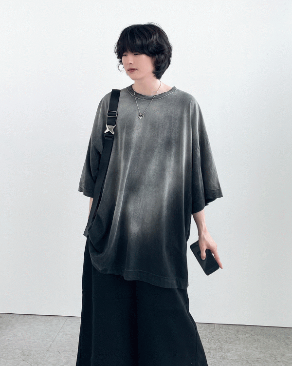 漸變水洗寬版短袖T恤