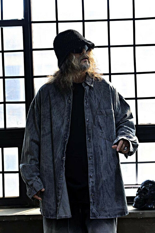 褶皺水洗寬鬆藍黑色夾克