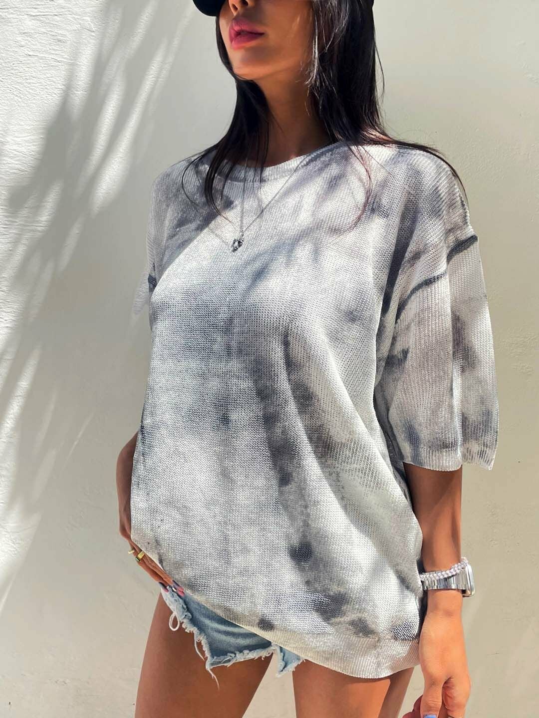 粗紡呢塗色針織短袖T恤