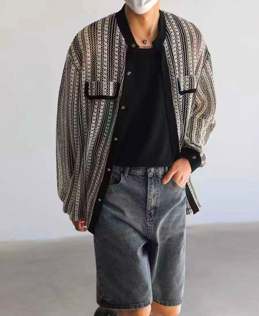 立領透視長袖襯衫