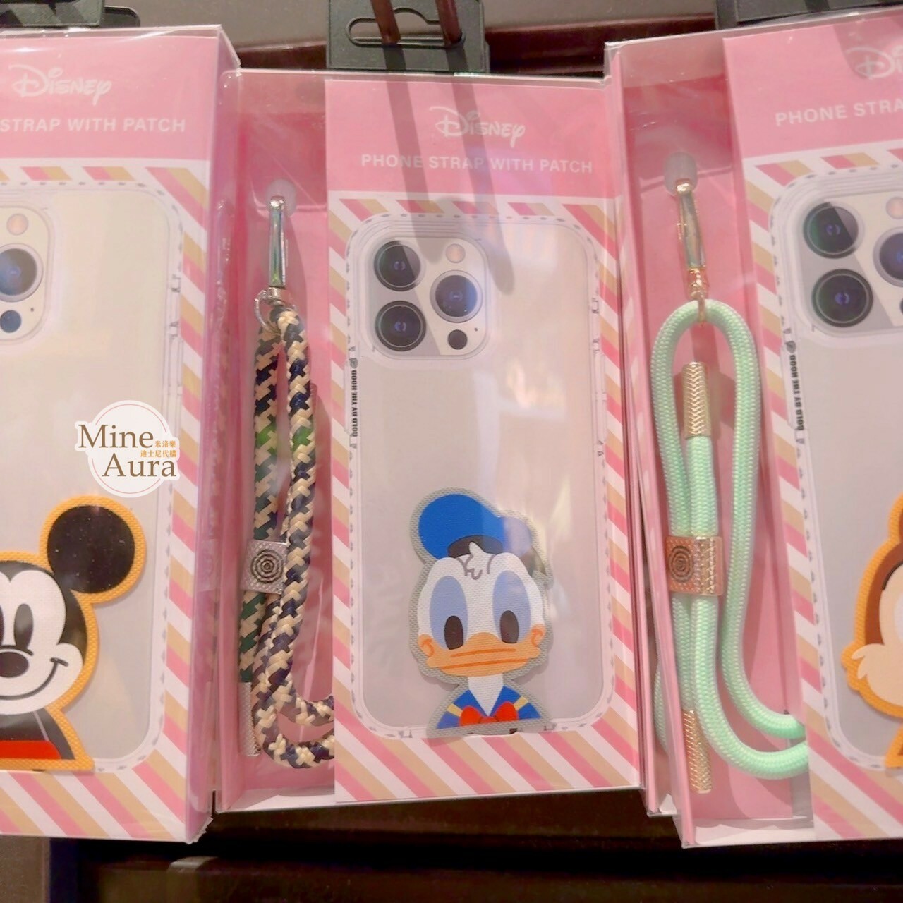 唐老鴨 Donald 大頭造型 手機貼片 + 掛繩 套組 -香港迪士尼樂園