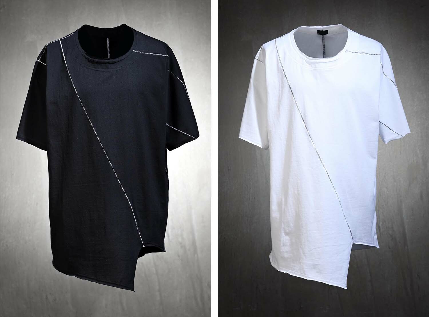 不對稱剪裁縫線短袖T恤