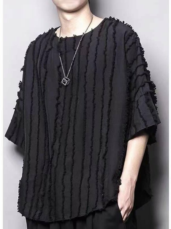 先鋒派流蘇條紋寬鬆短袖T恤