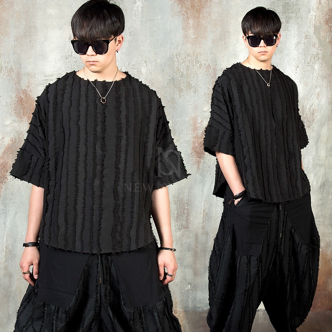 先鋒派流蘇條紋寬鬆短袖T恤