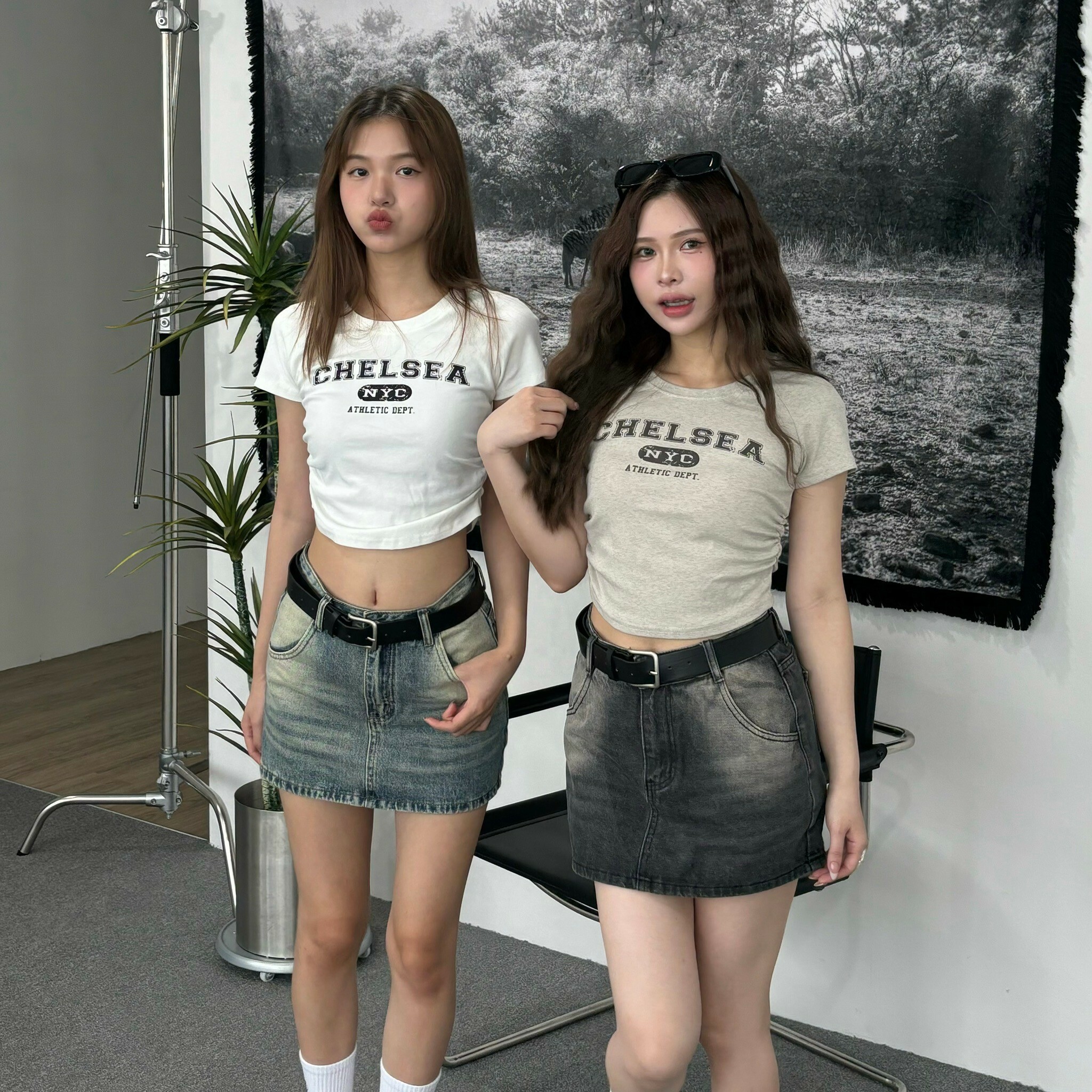 街頭復古刷色附皮帶牛仔裙