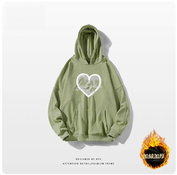 熱推連帽衛衣【M-3XL】【豆綠色-加絨加厚】(下單後聯絡客服確認發貨尺碼) 