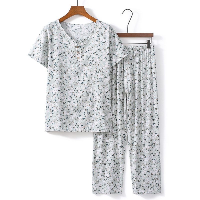Elderly short-sleeved suit (XL-4XL size fresh small flowers) [After placing an order, please contact customer service to confirm the shipping size]