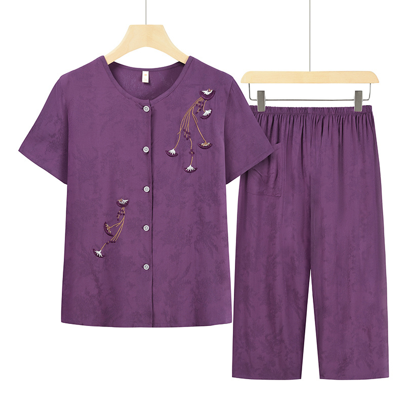 Seniors Short Sleeve Set (XL-4XL Purple) [Please contact customer service to confirm the shipping size after placing an order]