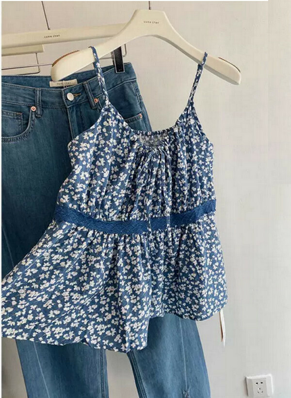 Women's - Floral Suspenders (Vest) #單件 (Blue) (M-4XL) (Contact customer service to confirm size after placing an order) 
