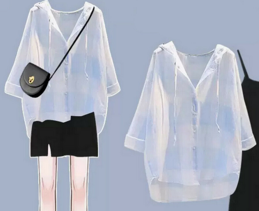 Loose and thin sunscreen shirt (blue) (size M-4XL) (Contact customer service to confirm size after placing an order) 