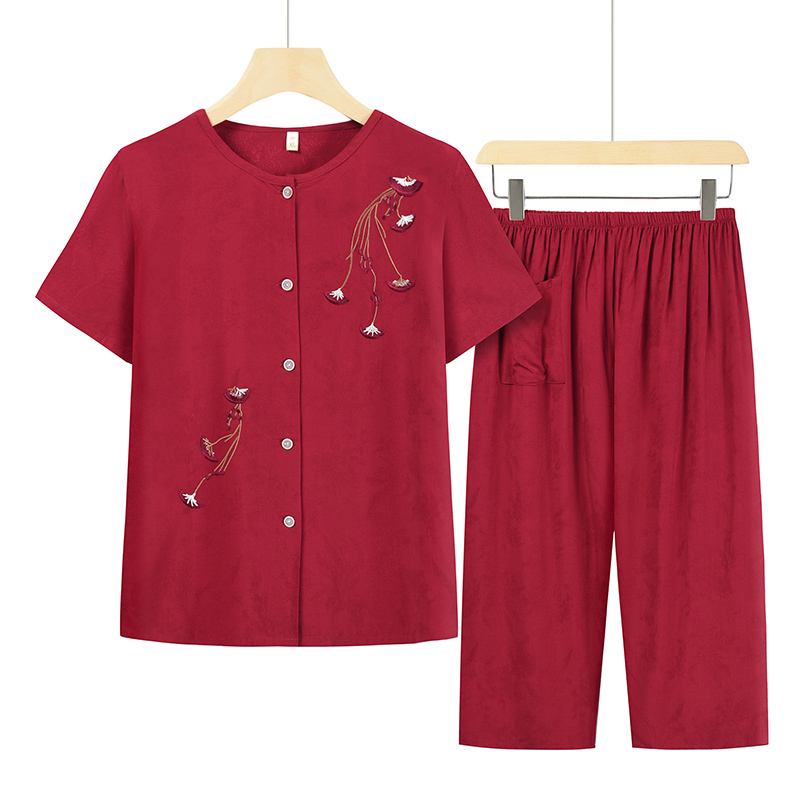 Seniors short-sleeved suit (XL-4XL jujube red) [Please contact customer service to confirm the shipping size after placing an order]