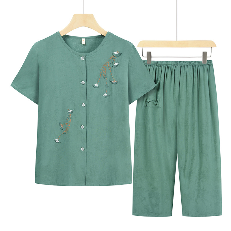 Seniors Short Sleeve Set (XL-4XL Green) [Please contact customer service to confirm the shipping size after placing an order]