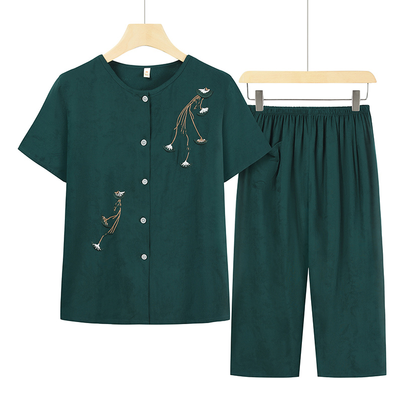 Seniors short-sleeved suit (XL-4XL dark green) [After placing an order, please contact customer service to confirm the shipping size]