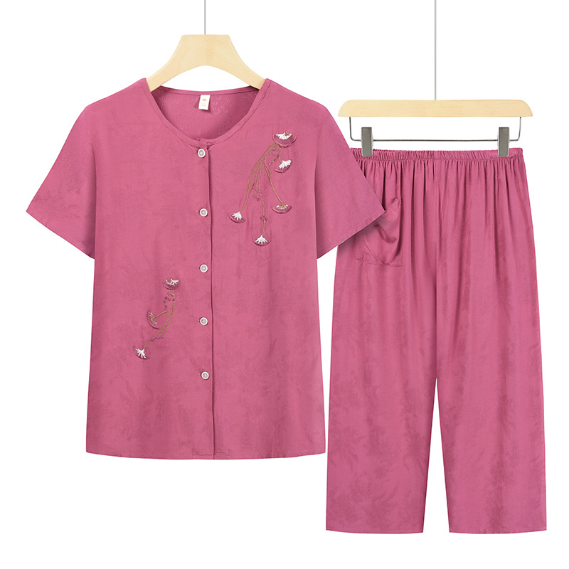 Seniors short sleeve suit (XL-4XL leather pink) [After placing an order, please contact customer service to confirm the shipping size]