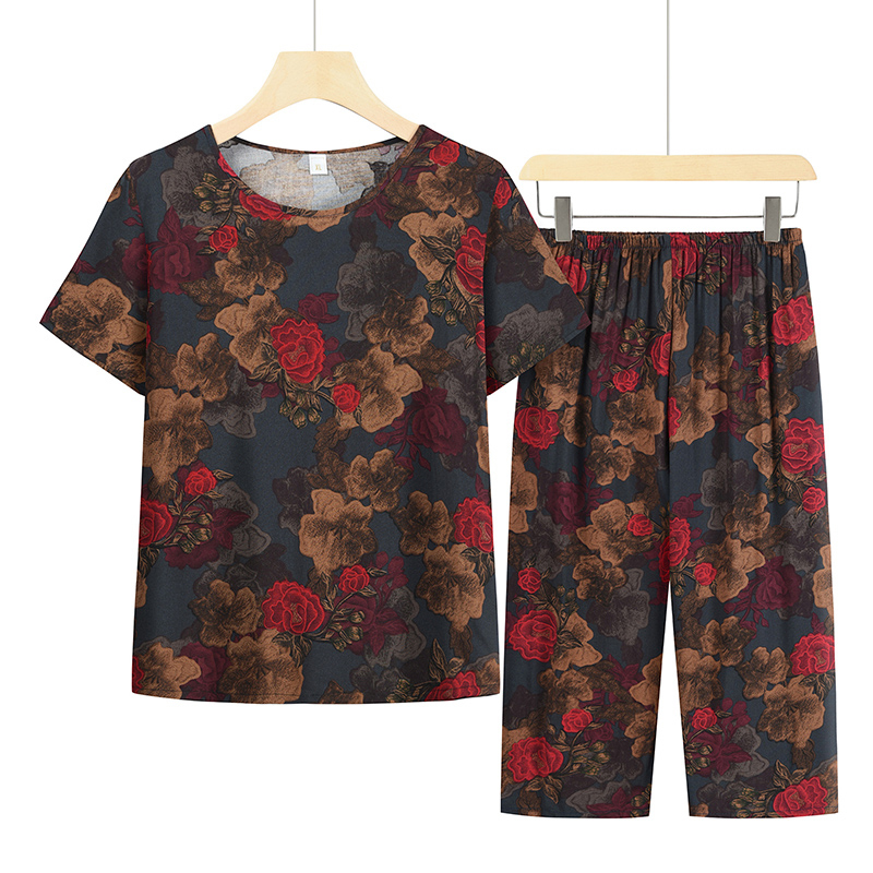 Seniors Short Sleeve Set (XL-4XL Dark Red) [Please contact customer service to confirm the shipping size after placing an order]