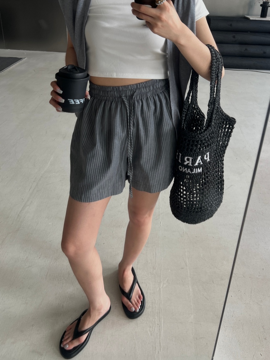 June.廣州連線| 麻料條紋短褲*2色 ∣