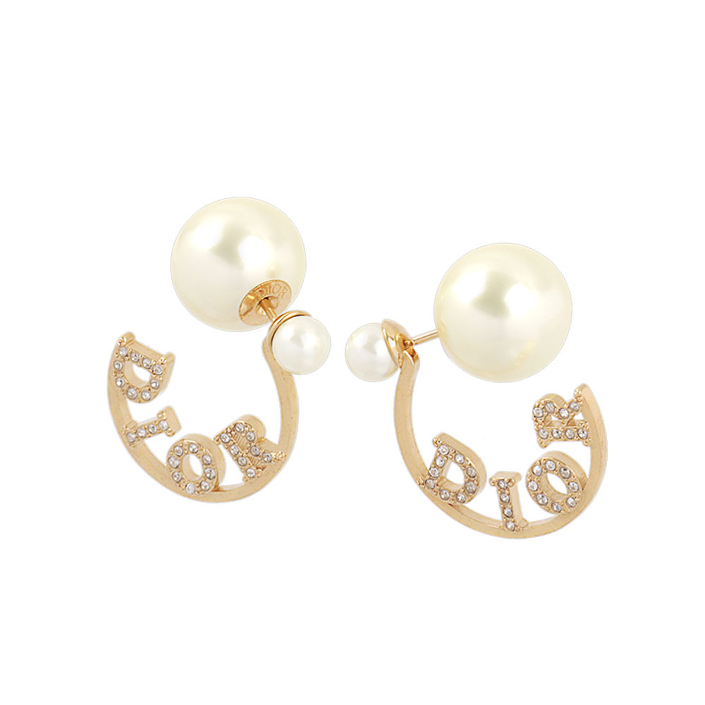 【CHRISTIAN DIOR】Tribales 水鑽環狀標誌及珍珠耳環