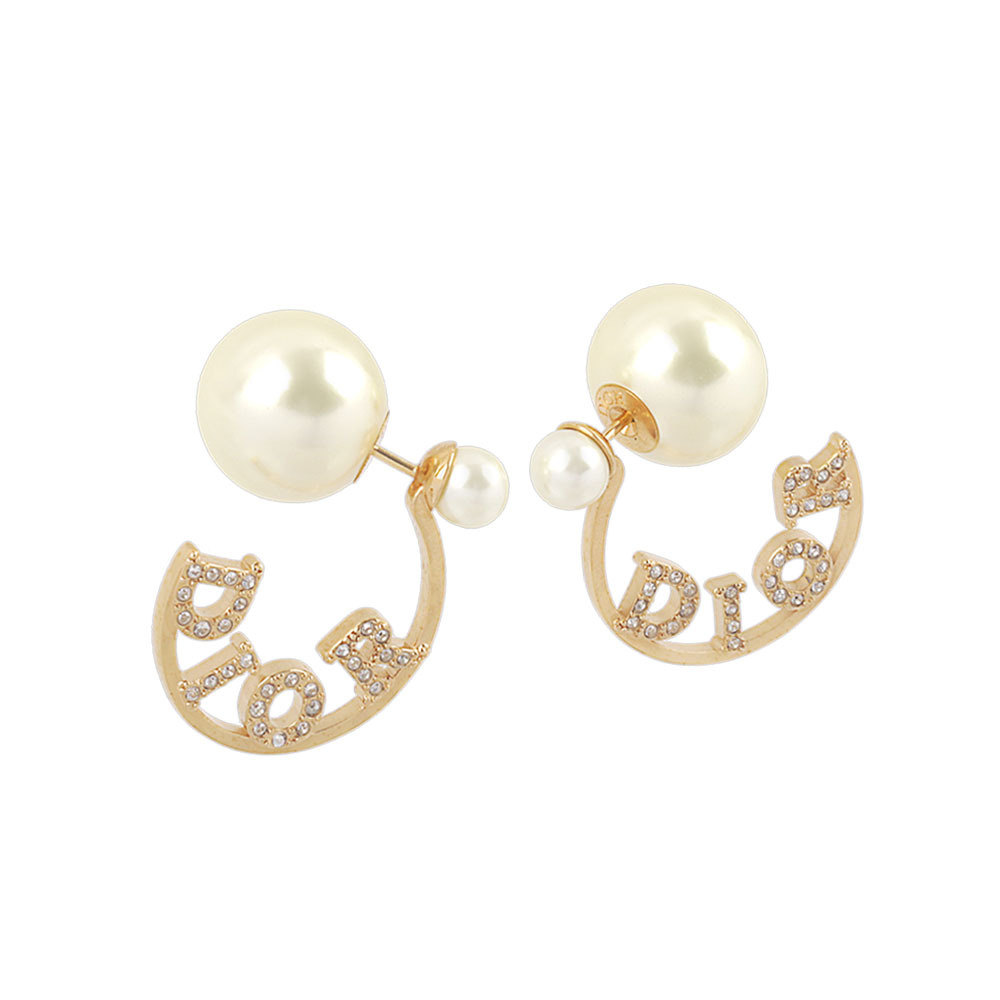 【CHRISTIAN DIOR】Tribales 水鑽環狀標誌及珍珠耳環(金色) E3180WOMCY_D03S