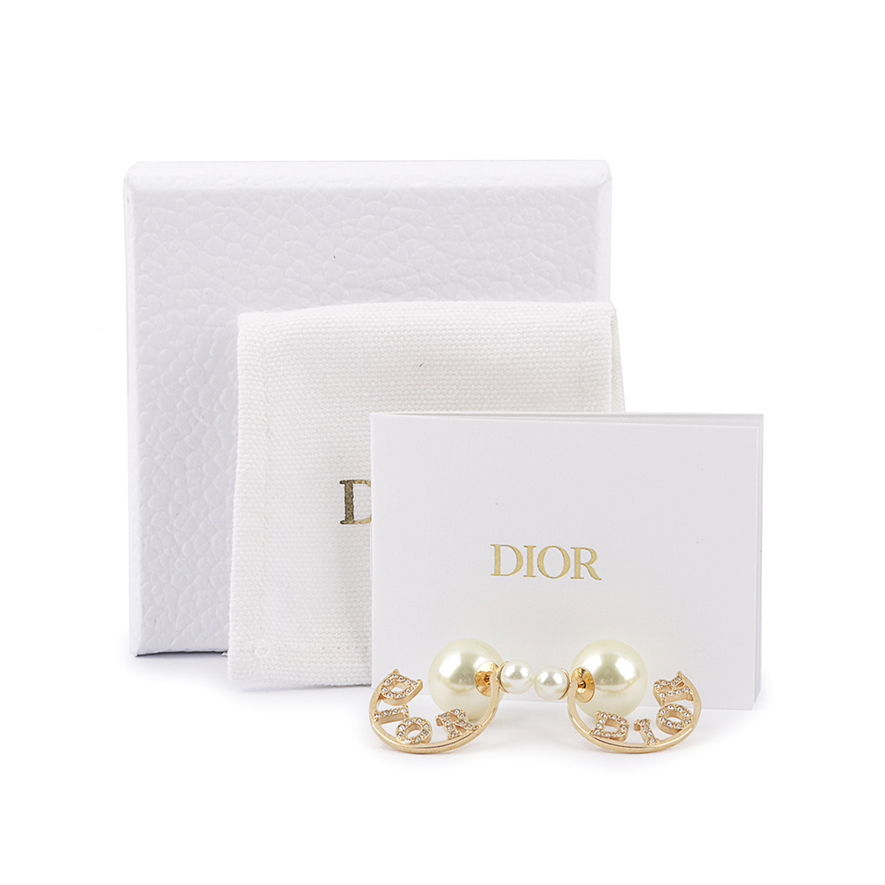 【CHRISTIAN DIOR】Tribales 水鑽環狀標誌及珍珠耳環(金色) E3180WOMCY_D03S