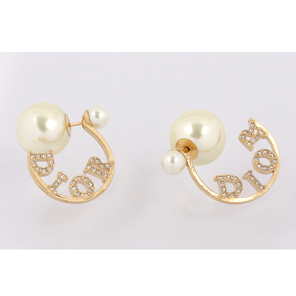 【CHRISTIAN DIOR】Tribales 水鑽環狀標誌及珍珠耳環(金色) E3180WOMCY_D03S