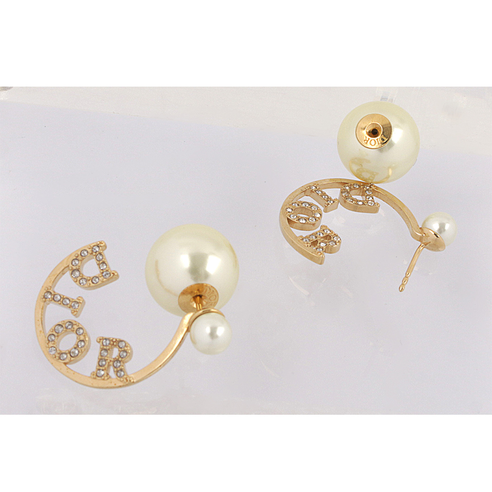 【CHRISTIAN DIOR】Tribales 水鑽環狀標誌及珍珠耳環(金色) E3180WOMCY_D03S
