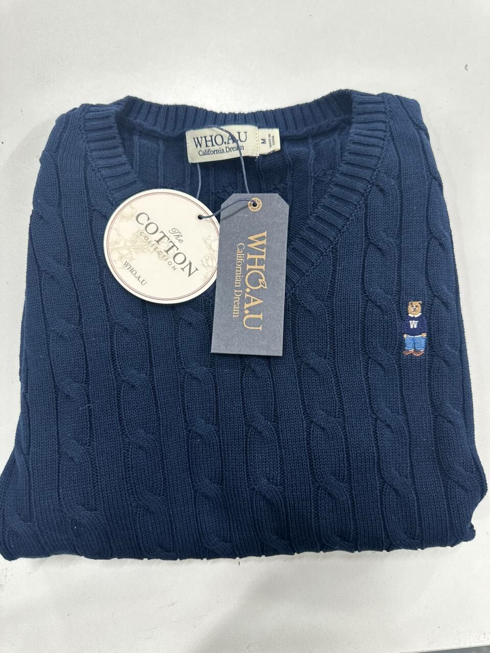 [S] WHO.A.U STEVE V-NECK SHORT SLEEVE SWEATER,NAVY, WHKAE3702F-00-NAVY (SWAU346)